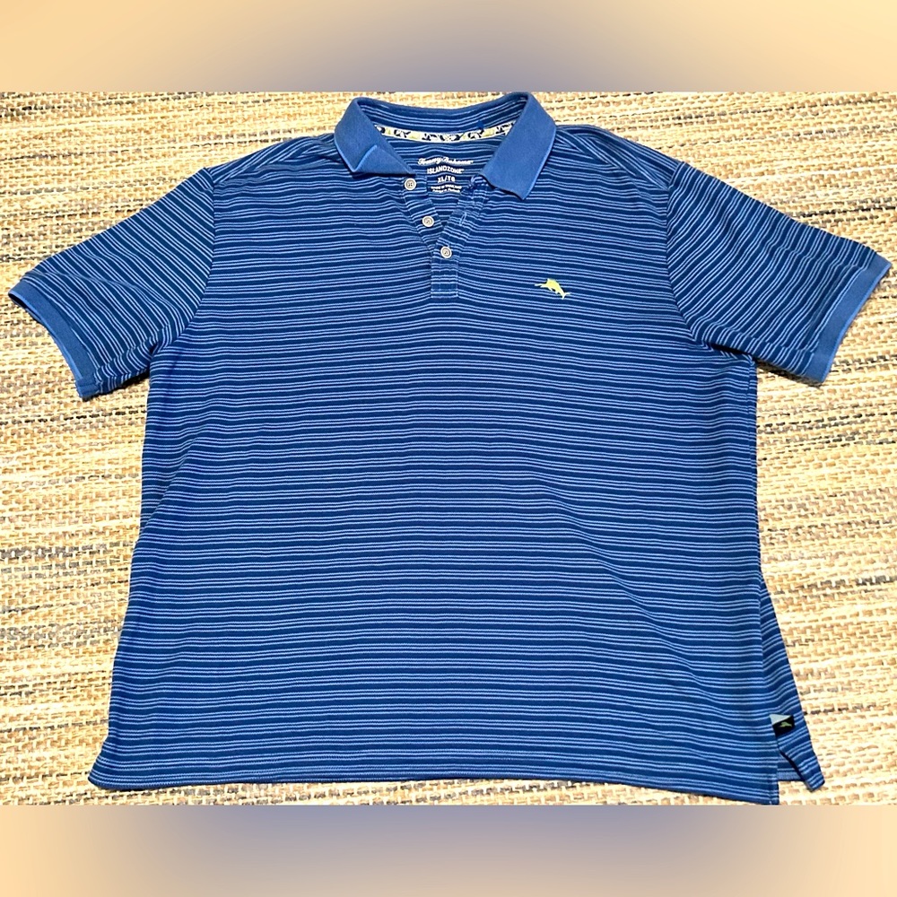 Tommy Bahama Polo Shirt Emfielder Tidal Stripe Monaco Blue XL